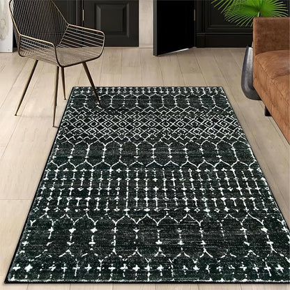 Lahome Moroccan Black Rug for Living Room Washable Area Rug 5x7 Non-Slip Ultra-Thin Soft Bedroom Rugs Large Stain Resistant Dining Room Rugs, Geometric Print Modren Carpet Rug for Office Entryway