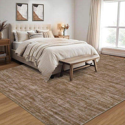 RUGSREAL Large Solid Color Area Rug for Living Room Washable Bedroom Area Rug Non-Slip Low-Pile Modern Contemporary Indoor Area Rugs Home Office Throw Carpet for Dining Room, 8' x 10' Taupe