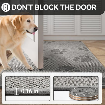 Door Mat Indoor Entrance 17"x30", 0.16" Thin Paw Print Low Pile Doormat, Non Slip Welcome Mat, Trap Dirt and Moisture, Easy Clean, Gray