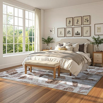 8X10 Area Rugs for Living Room Bedroom,Modern Abstract Large Carpet Washable Rugs 8x10 for Dining Room Office,Non Slip Brown Print Faux Wool Thin 8 by 10 Indoor Nursery Kids Home Pet & Child Friendly
