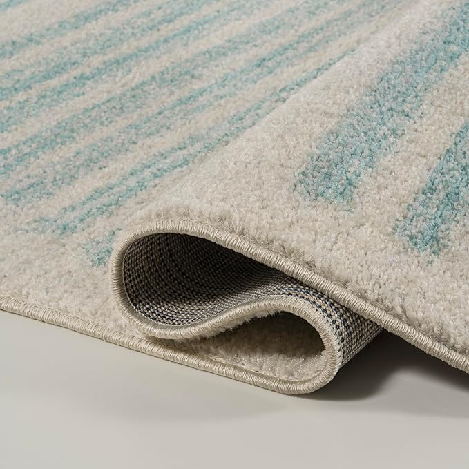 JONATHAN Y Khalil Modern Berber Stripe Cream/Turquoise Indoor Area Rug, 4x6, Contemporary, Bohemian, Easy-Cleaning for Living Room, Bedroom, Kitchen, Pet Friendly, Non-Shedding (MOH207B-4)