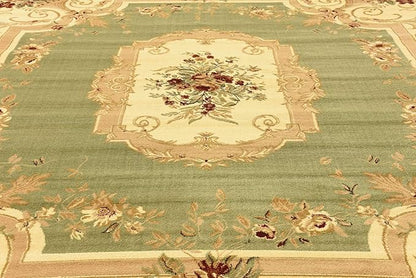 Unique Loom Versailles Collection Traditional Classic Floral Motif Area Rug (10' 0 x 10' 0 Square, Green/ Ivory)
