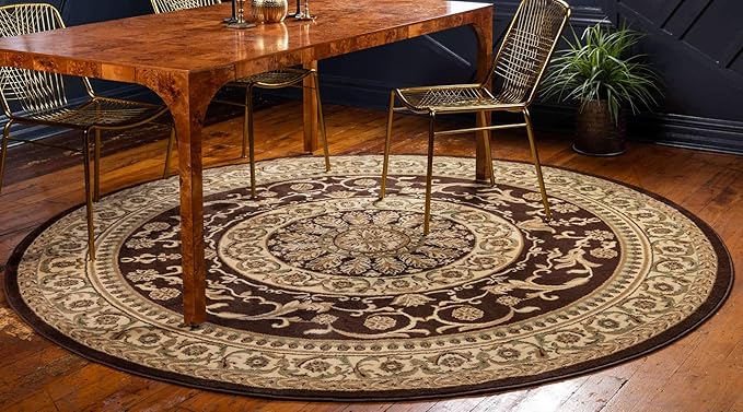 Unique Loom Versailles Collection Traditional Classic Medallion Floral Motif Area Rug (6' 0 x 6' 0 Round, Brown/ Ivory)