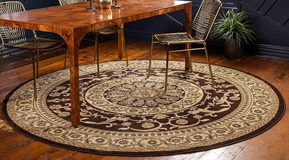 Unique Loom Versailles Collection Traditional Classic Medallion Floral Motif Area Rug (6' 0 x 6' 0 Round, Brown/ Ivory)