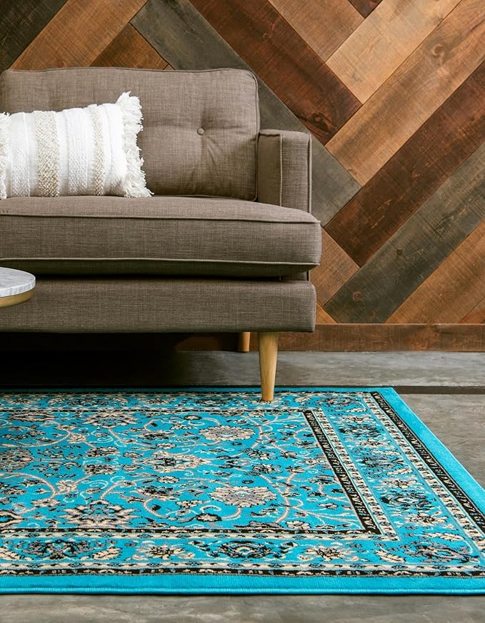 Rugs.com Yasmin Collection Rug – 5' x 8' Turquoise Medium Rug Perfect for Bedrooms, Dining Rooms, Living Rooms