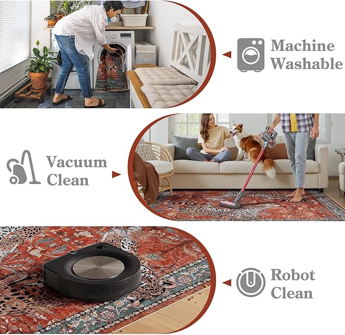 Moynesa Leopard 5x7 Area Rug, Boho Washable Living Room Rug, Non Slip Rugs for Bedroom, Ultra Thin Vintage Soft Stain Resistant Throw Floor Carpet for Office Dining Room, Rust