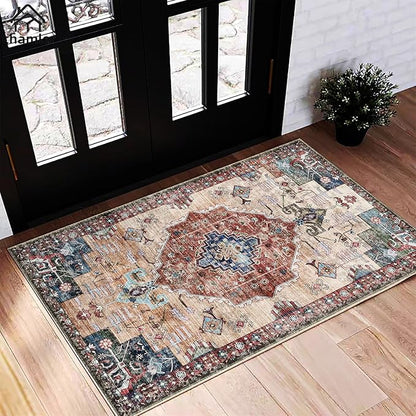 2x3 Area Rug Washable Door Mat Vintage Doormat Indoor Entrance Traditional Thin Floral Print Non Slip Rugs for Kitchen Bathroom Bedroom Living Room