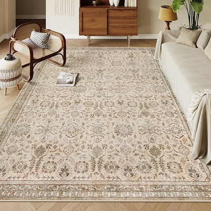 Lahome Boho Beige Fall Area Rug 8x10, Traditional Tan Floral Area Rugs for Bedroom, Machine Washable Living Room Mats, Soft Non-Slip Room Carpet for Office Apartment Nursery Decor, Soft Amber