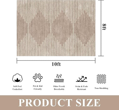 HelloTree Area Rug for Living Room 8x10 Washable Geometric Rug Stripe Farmhouse Bohemian Minimalistic Non Slip Non Shedding Ultra Thin Soft Rug for Bedroom Office DiningRoom Nursery-Pink&Khaki