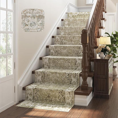 jinchan Fiora Hallway Runner Rug 3x10 Machine Washable Runner Rug Taupe Vintage Floral Design Non-Slip Low Pile Ultra-Thin for Kitchen Laundry Room Bedroom Farmhouse (3‘x10', Taupe)