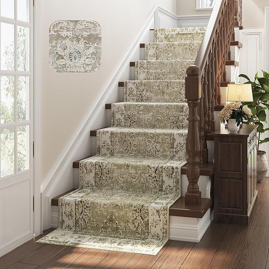 jinchan Fiora Hallway Runner Rug 3x10 Machine Washable Runner Rug Taupe Vintage Floral Design Non-Slip Low Pile Ultra-Thin for Kitchen Laundry Room Bedroom Farmhouse (3‘x10', Taupe)