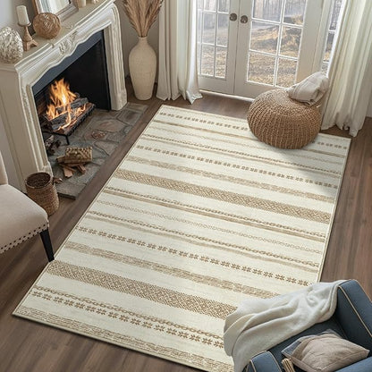 jinchan Moroccan Boho 3x5 Area Rugs for Entryway - Machine Washable Soft Throw Rug Bohemian Design Non-Slip Carpet for Entrance Living Room Kitchen Bedroom (3‘x5', Beige)