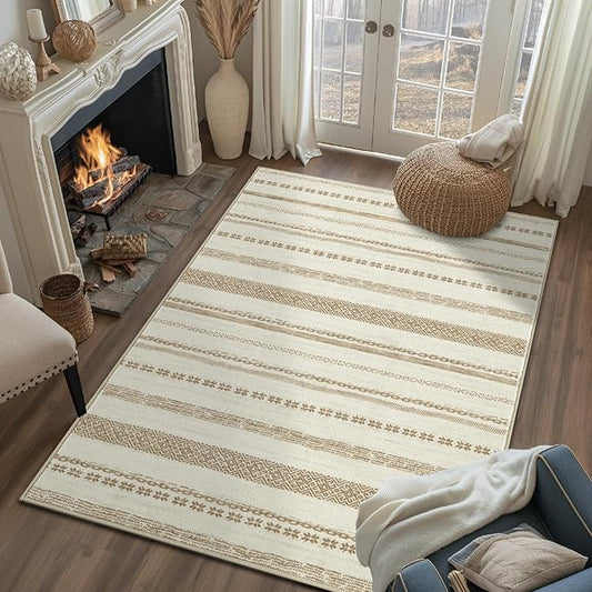 jinchan Moroccan Boho 3x5 Area Rugs for Entryway - Machine Washable Soft Throw Rug Bohemian Design Non-Slip Carpet for Entrance Living Room Kitchen Bedroom (3‘x5', Beige)
