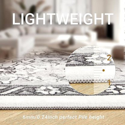 zesthome 6x9 Area Rug, Super Soft Washable Rugs for Living Room, Non-Slip Stain Resistant Vintage Rugs, Ultra-Thin Large Area Rugs (Grey/White,6'x9')