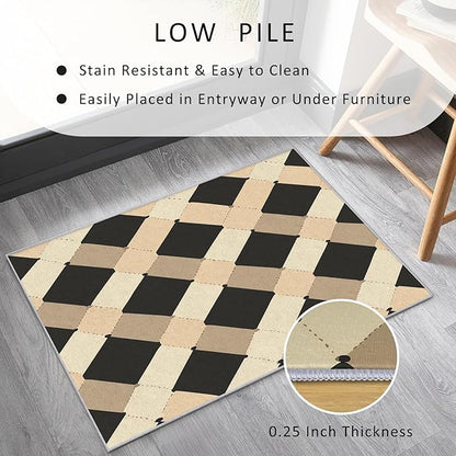 Washable 5x5 Modern Geometric Rug Living Room, Abstract Diamond Design Area Rugs for Bedroom, Modern Geometric Home Decor Carpet, Low Pile, Non Slip, Kids & Pet Friendly (N4153)