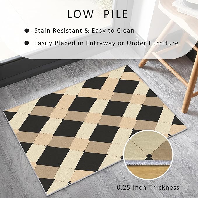 Washable 6x9 Modern Geometric Rug Living Room, Abstract Diamond Design Area Rugs for Bedroom, Modern Geometric Home Decor Carpet, Low Pile, Non Slip, Kids & Pet Friendly (N4159)