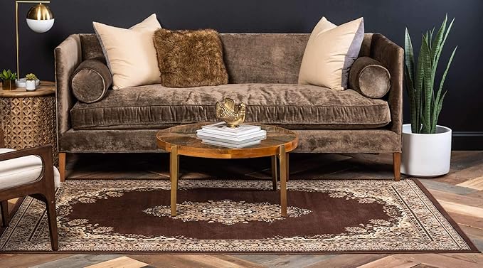 Unique Loom Reza Collection Traditional Persian Style Area Rug, 8 x 10 ft, Brown/Ivory