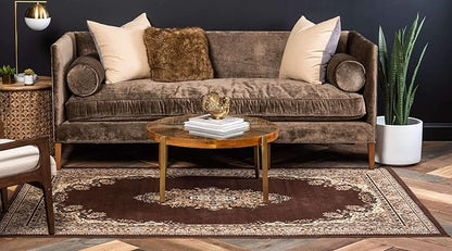 Unique Loom Reza Collection Traditional Persian Style Area Rug, 8 x 10 ft, Brown/Ivory