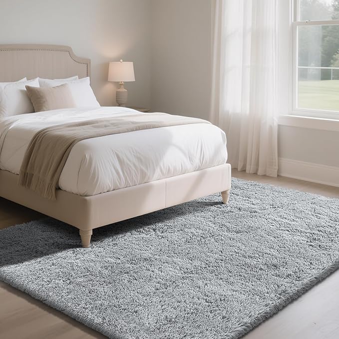 Fluffy Rug Shaggy Area Rug, Grey 6x9 Area Rugs for Living Room, Large Shag Area Rugs for Bedroom Kids Room Home Decor, Upgrade Anti-Skid Rectangular Fuzzy Rugs