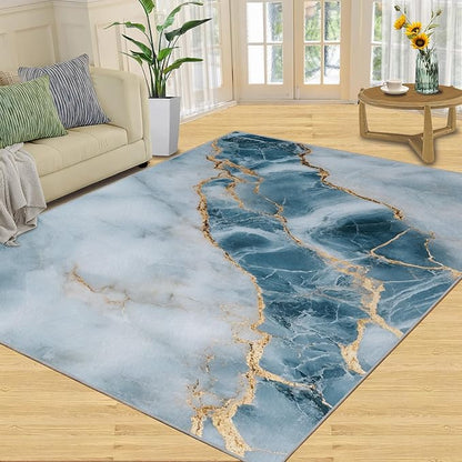 6x8 Abstract Marble Classroom Rugs - Blue-White-Marble Playroom Rug, Luxury Stone Pattern Carpet Area Rug for Girls Bedroom Kids Room Basement Office Classroom