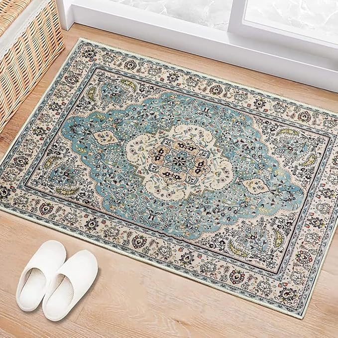 Boho Vintage Oriental Entry Rugs for Entrance Non-Slip Washable Tribal Small Area Rug,Ultra Soft Bohemian Floral Medallion Low-Pile Indoor Front Door Mat for Bedroom Kitchen Bathroom 16" x 24"