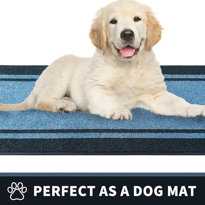 PURRUGS Dirt Trapping Door Mat 32" x 48", Non-Slip/Skid Machine Washable Entryway Rug, Shoes Scraper, Area Rug, Super Absorbent Welcome Mat for Muddy Wet Shoes and Paws, Light Blue & Navy