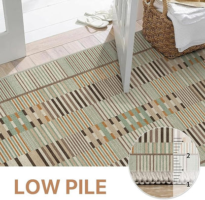 GENIMO Machine Washable 5x7 Area Rugs for Living Room, Non Slip Vintage Rugs, Low Pile Lightweight Chenille Print Rug for Bedroom, Dining Room, Home Office, Taupe Sage