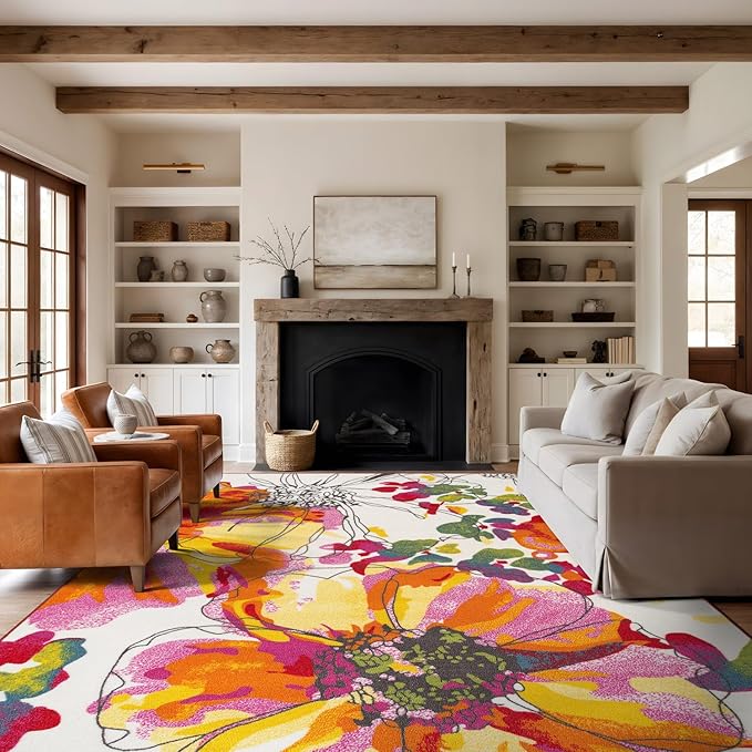 Rugshop Multi Bright Flowers Non Slip Non-Shedding Area Rug for Living Room, Dining Room and Large Spaces, 9' x 12'