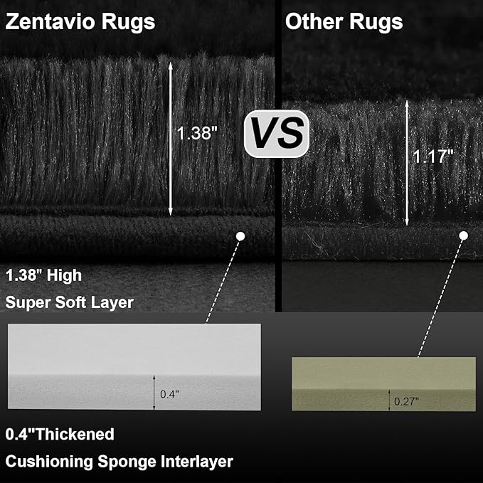 Zentavio Black Area Rugs for Living Room Bedroom 6x9 Large Men Room Carpet Fluffy Furry Shag Aesthetic Plush High Pile Floor Rug for Nursery Kids Room Dorm Home Decor