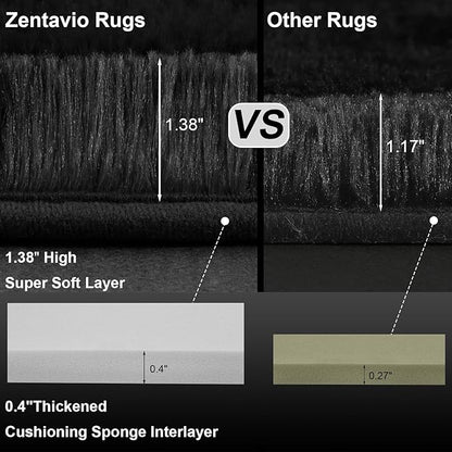 Zentavio Black Area Rugs for Living Room Bedroom 5x8 Large Men Room Carpet Fluffy Furry Shag Aesthetic Plush High Pile Floor Rug for Nursery Kids Room Dorm Home Decor