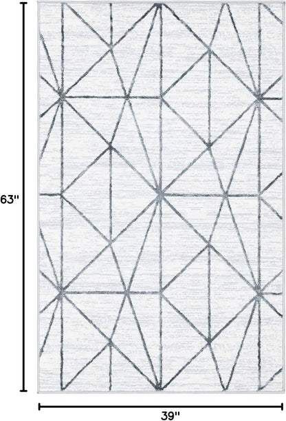 Rugs.com Lattice Trellis Collection Rug – 3' x 5' White Low-Pile Rug Perfect for Living Rooms, Large Dining Rooms, Open Floorplans
