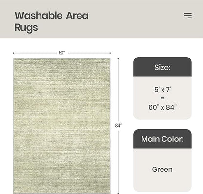 Valenrug Washable Rug 5x7 - Stain Resistant 5x7 Area Rugs for Living Room, Non Slip Backing Printed Rugs for Bedroom, Folable Machine Washable Area Rug (5'x7', Green)