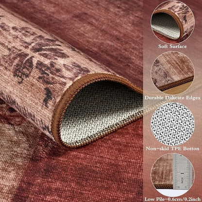 DweIke Large Modern Washable Area Rugs 8x10, Living Room Rug Non-Slip and Non-Shedding Large Rugs for Bedroom, Low Pile Indoor Rubber Backed Carpets for Dining Office Home Decor, Red