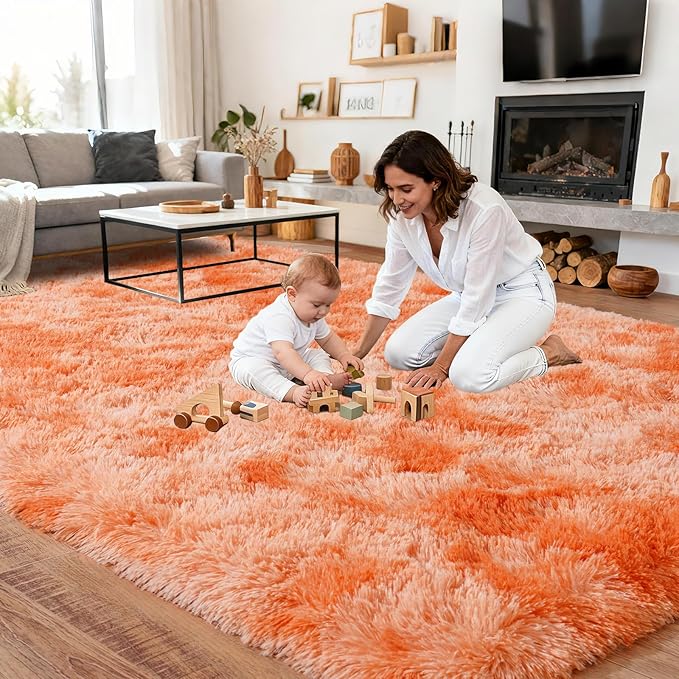 Upgrade Non-Slip Plush Rugs for Living Room, Soft Shaggy Carpets for Living Room, Fuzzy Rugs for Kids' Room, Perfect Decor for Modern Home Tie Dye Orange 6x9Feet