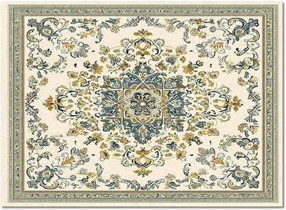 Bohemian Rectangular Area Rugs for Living Room Bedroom 2.8 x 5 ft Vintage Farmhouse Floral Pattern Non-Shedding Soft Low Pile Rug Non Slip Washable Rug for Nursery Entryway Playroom