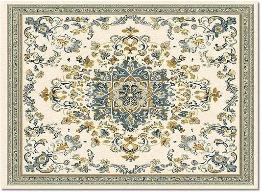 Bohemian Rectangular Area Rugs for Living Room Bedroom 4 x 6 ft Vintage Farmhouse Floral Pattern Non-Shedding Soft Low Pile Rug Non Slip Washable Rug for Nursery Entryway Playroom