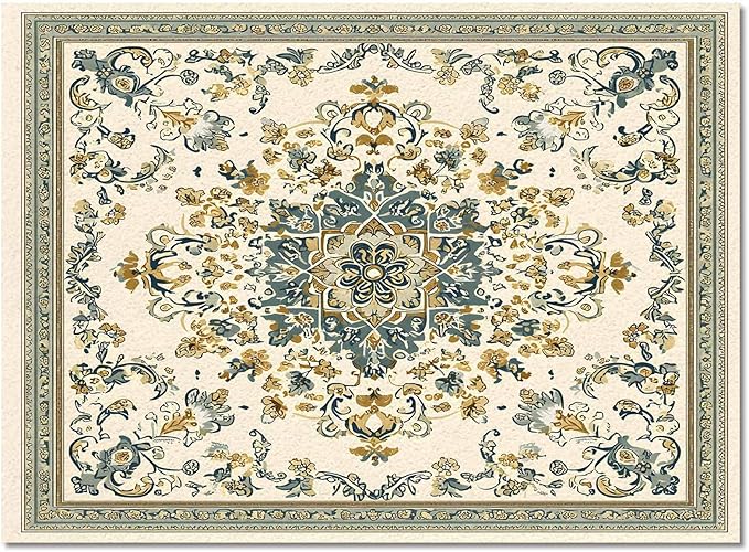 Bohemian Rectangular Area Rugs for Living Room Bedroom 5 x 6.9 ft Vintage Farmhouse Floral Pattern Non-Shedding Soft Low Pile Rug Non Slip Washable Rug for Nursery Entryway Playroom