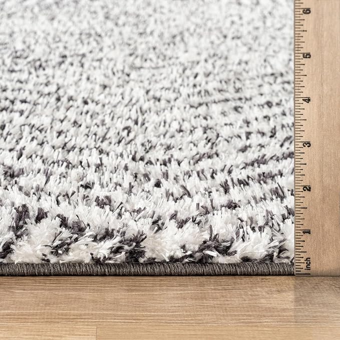 Rugshop Geometric Diamond Stripe Shag Runner Rug White 2' 3" x 8' Perfect for Hallways, Kitchens, or Behind The Sofa