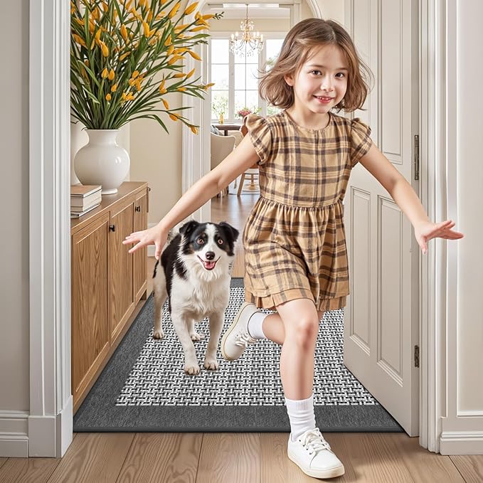 LUMI Inside Door Mat for Entry 20"x32", Absorbent, Dirt Trapper, Low Profile Thin, Non Slip Mats with Rubber Backing, Ideal for Indoor, High Traffic, Garage, Entrance, Classic Grey