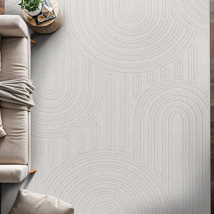 Beverly Rug Micro Loop Large Area Rug White 10x14 Modern Luxury Circle Geometric Durable Indoor Area Rugs for Living Dining Room Office Stain Resistant Non Shedding Casual Indoor Carpet White 10x14