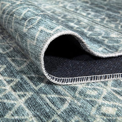 Bloom Rugs Caria Washable Non-Slip 12 ft Runner - Teal/Ivory Geometric Runner for Entryway, Hallway, Bathroom, and Kitchen - Exact Size: 2'6" x 12'