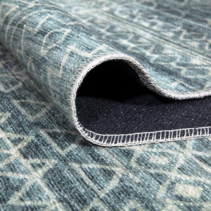 Bloom Rugs Caria Washable Non-Slip 9x12 Rug - Teal/Ivory Geometric Area Rug for Living Room, Bedroom, Dining Room, and Kitchen - Exact Size: 9' x 12'