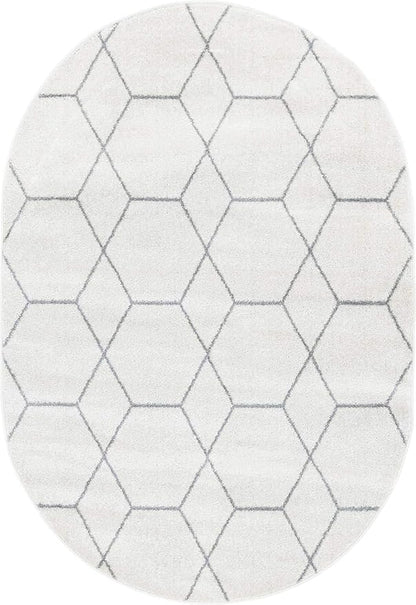 Unique Loom Trellis Frieze Collection Area Rug - Geometric (4' x 6' Oval, Ivory/ Gray)