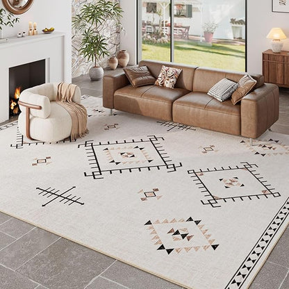 ILANGO Area Rug 8'x10' for Living Room Bedroom Machine Washable Moroccan Boho Rugs for High Traffic Area Non Slip & Non-Shedding Rugs Fade Resistant Carpet for Kitchen Office (Beige)