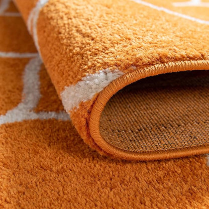 Rugs.com Lattice Frieze Collection Rug – 4' Round Orange Medium Rug Perfect for Kitchens, Dining Rooms