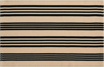 Black and Khaki Striped Rugs 2.3'x3.6', Washable Hand Woven Front Door Rug, Reversible Outdoor Welcome Mat Foldable Layered Door Mats for Entryway Porch Decor Home Entrance