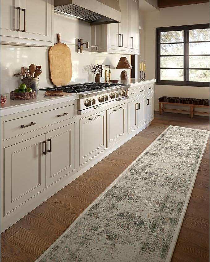 RUGGABLE Washable Vintage Area Rug – Sarrah Sage 8x10, Stain-Resistant, Non-Slip – Large Machine Washable Rugs for Living Room, Bedroom, Hallway, Entryway & Office–with Standard Pad
