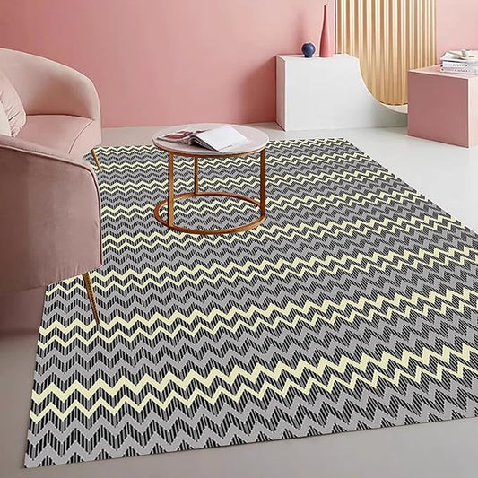 Modern Geometric Chevron Rug Industrial Wave Pattern in Layered Tones Minimalist Washable Non-Slip Area Carpet for Living Room Dining Room Bedroom Office Playroom Indoor Thin Mat 5x8 Grey