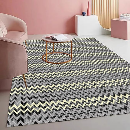 Modern Geometric Chevron Rug Industrial Wave Pattern in Layered Tones Minimalist Washable Non-Slip Area Carpet for Living Room Dining Room Bedroom Office Playroom Indoor Thin Mat 3x8 Grey