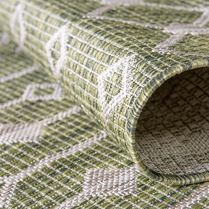 Unique Loom Outdoor Trellis Collection Area Rug - Tribal Trellis (10' x 14' 1" Rectangle, Green/ Natural)